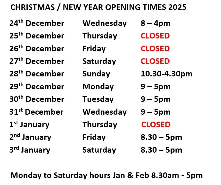 Our festive opening times are posted below. Have a great break everyone 🎄