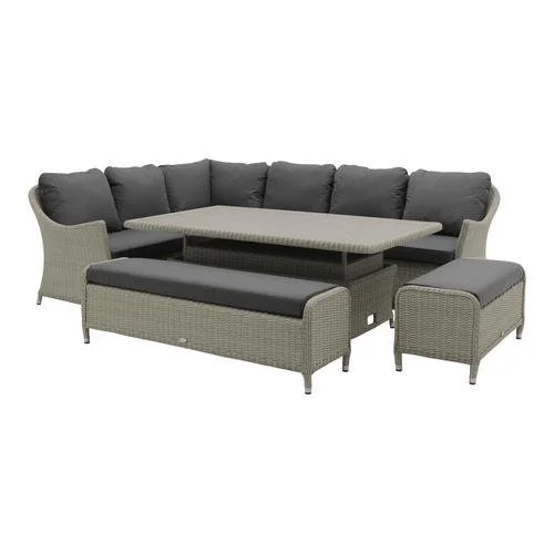 Bramblecrest Monterey L-shape Rectangle Adjustable Table & 2 Benches in Dove Grey
