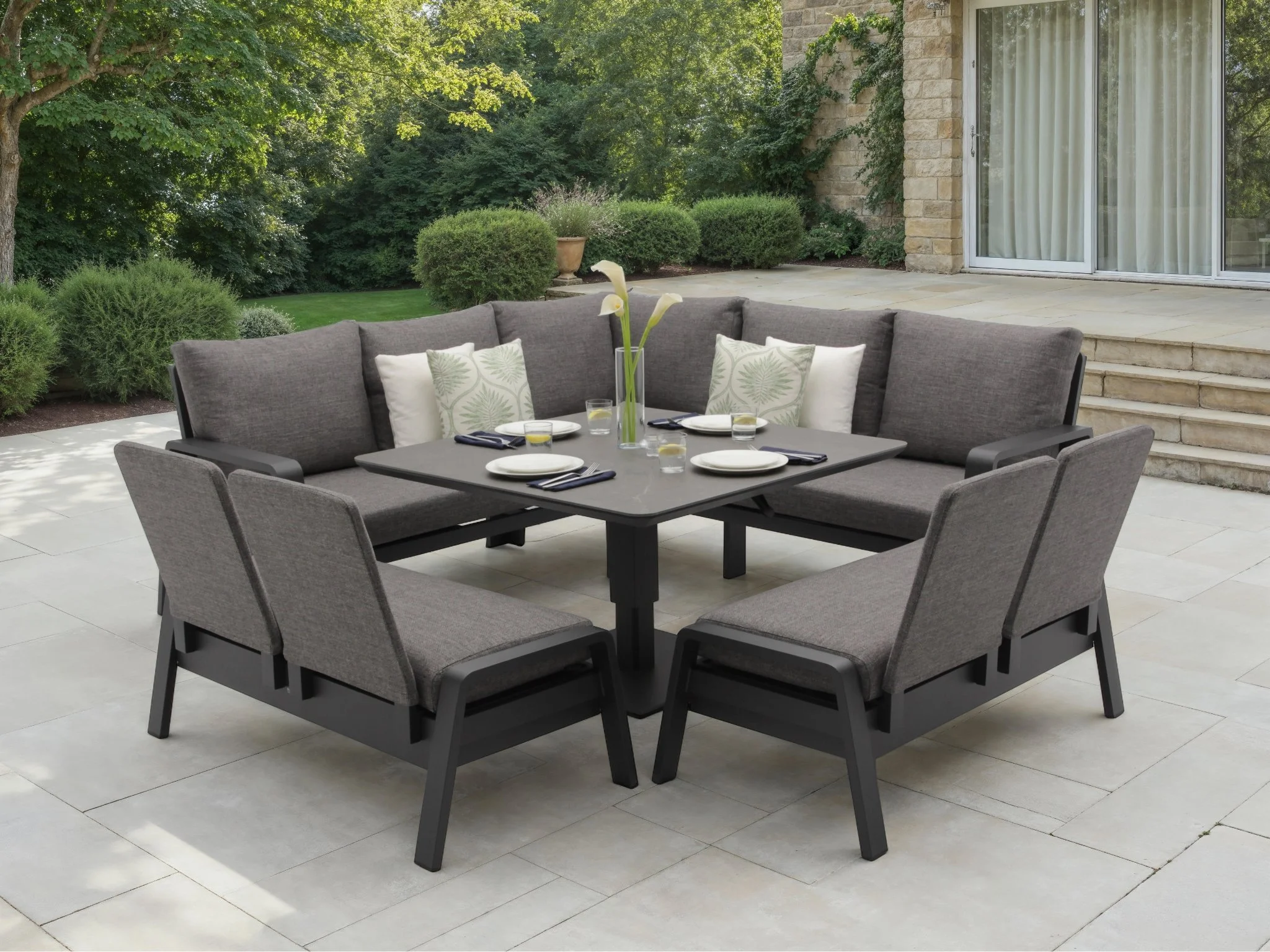Bramblecrest Prague Square Sofa with Piston Adjustable Table & 2 Benches in Anthracite