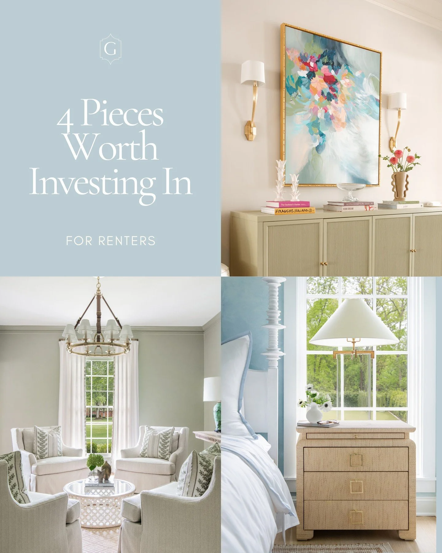 Renting doesn&rsquo;t mean you can&rsquo;t have a home you love! These are the pieces I invest in&mdash;and my clients love too&mdash;because they&rsquo;re versatile, timeless, and can travel with you to any space 🤍⁠
⁠
#GarrowInteriors #RentalTips #