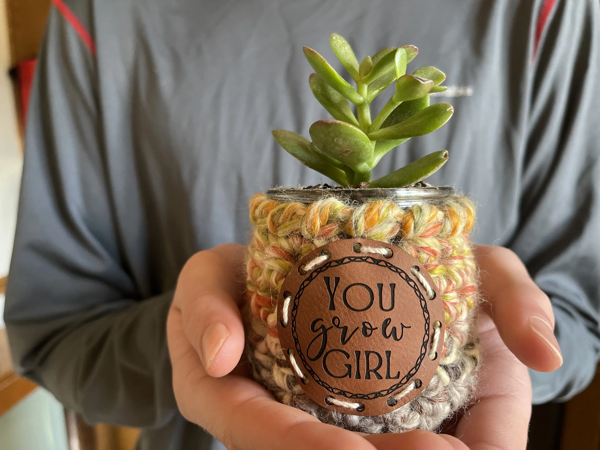 You Grow Girl Crochet Plant Pot