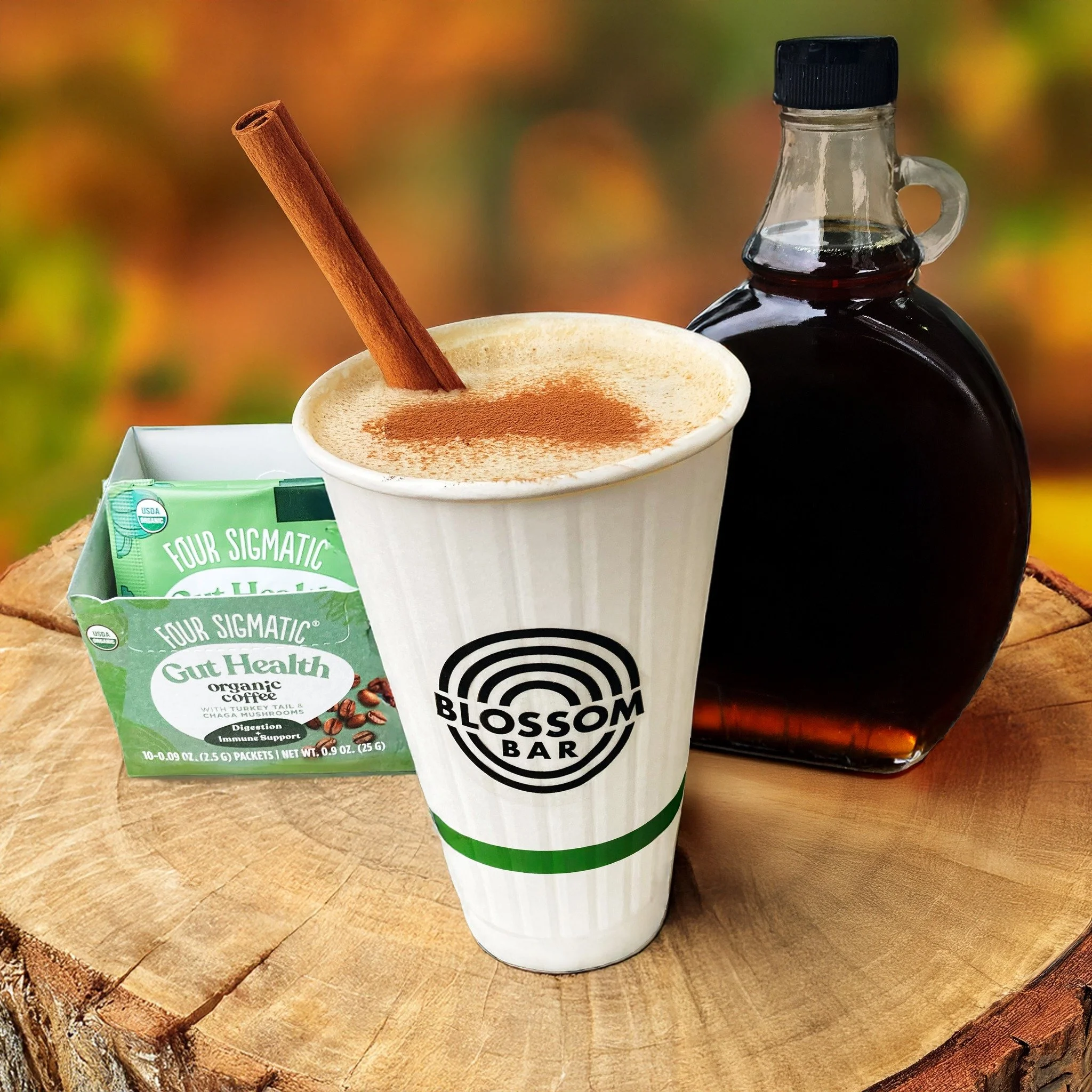 The Cinnamon Maple Latte is this month&rsquo;s Blossom Bar featured item!

Sip into the season with our Cinnamon Maple Latte, a cozy blend of house-made nut milk, Chaga coffee, warm cinnamon, and pure maple syrup. Use coupon code maple for $1 off a C