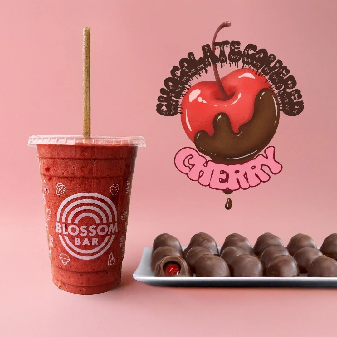 Dessert? Smoothie? Why not both. 🍒🍫

Chocolate Covered Cherry is this month&rsquo;s Blossom Bar featured item!

Our Chocolate Covered Cherry Smoothie is the featured drink of the month, blending house-made nut milk, banana, cherries, dates, cacao, 