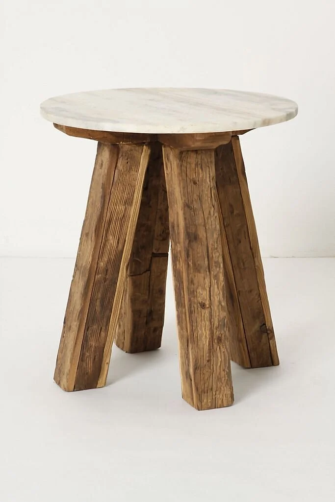  MARBLE-TOPPED SIDE TABLE BY ANTHROPOLOGIE 