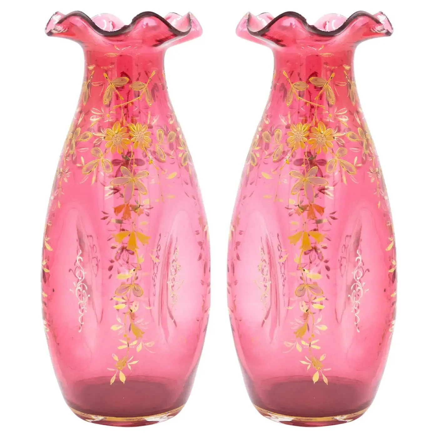 1stDIBS -Pair of French Victorian Cranberry Glass Vases $1,250