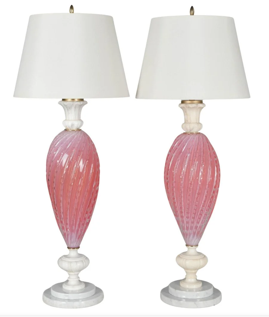 1st DIBS -Pair of Murano Pink Barbini Glass Lamps $3,200