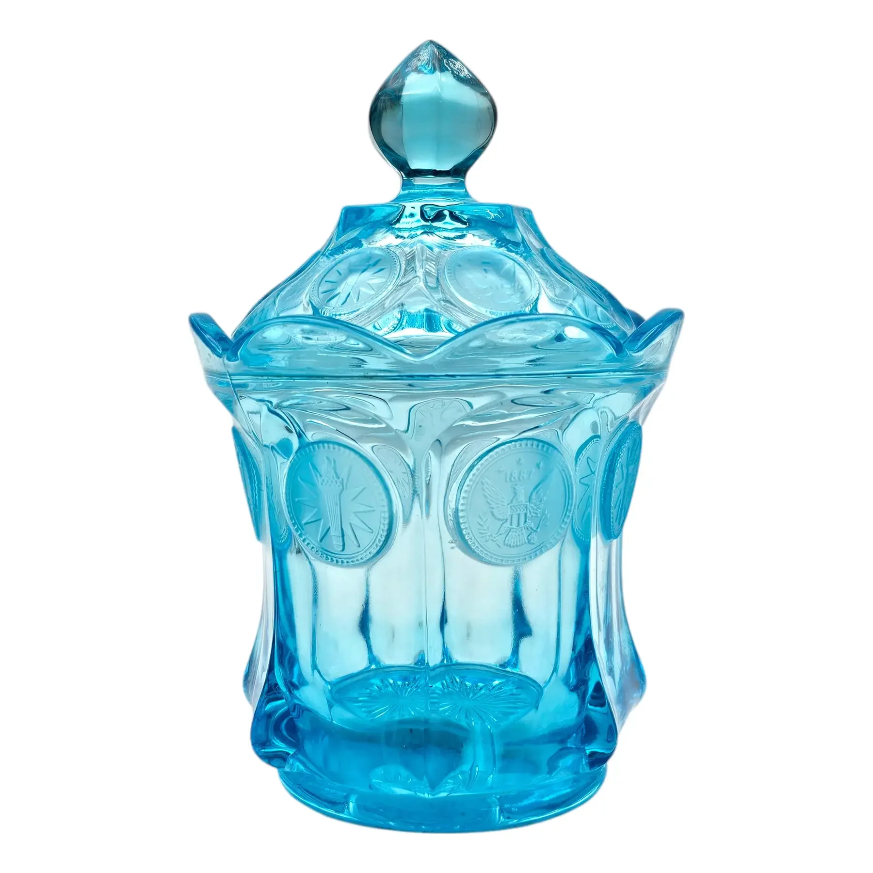 Chairish -Glass Covered Candy Jar With Finial Lid $47
