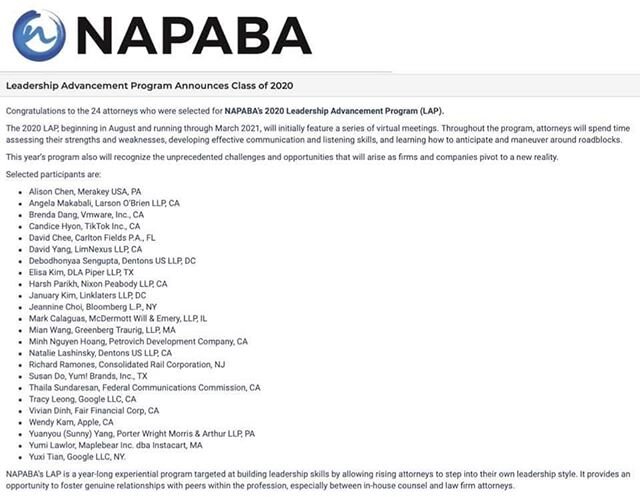 Congrats&nbsp;to FBANC Professional Development Co-Director Natalie Garcia Lashinsky on being selected to be one of 24 attorneys for @napabanational&rsquo;s Leadership Advancement Program for 2020.