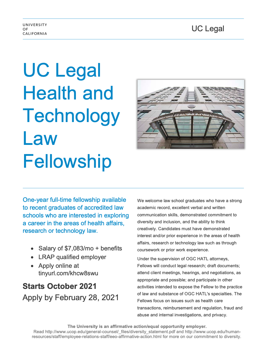 UC Legal Health and Technology Law Fellowship — FBANC