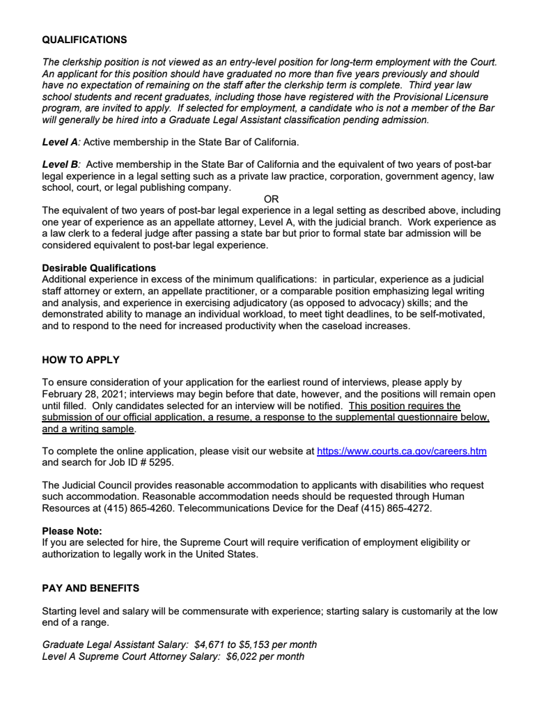 Supreme Court Attorney, Criminal Central Staff (Level A - B) — FBANC
