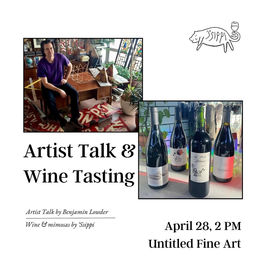 We are excited to announce Benjamin Lowder's artist talk, this Sunday, April 28th at 2 PM! Come hear more about Lowder's work while enjoying wine and mimosas by our neighbors, @ssippi_stl #untitledfineart #artisttalk #winetasting #stlart #stlartist #