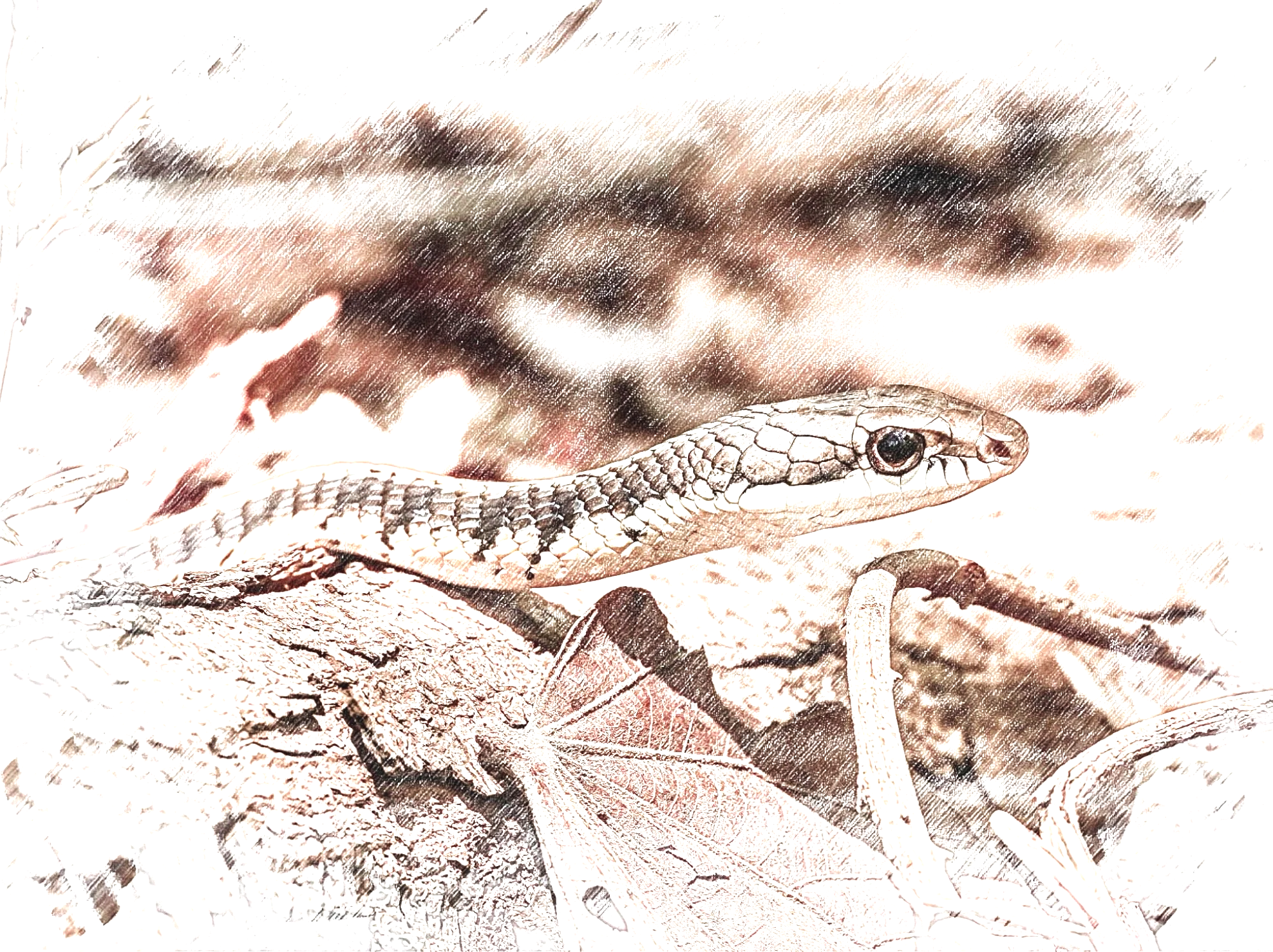 Common Bronzeback Tree Snake - Sketch - WildArtWorks