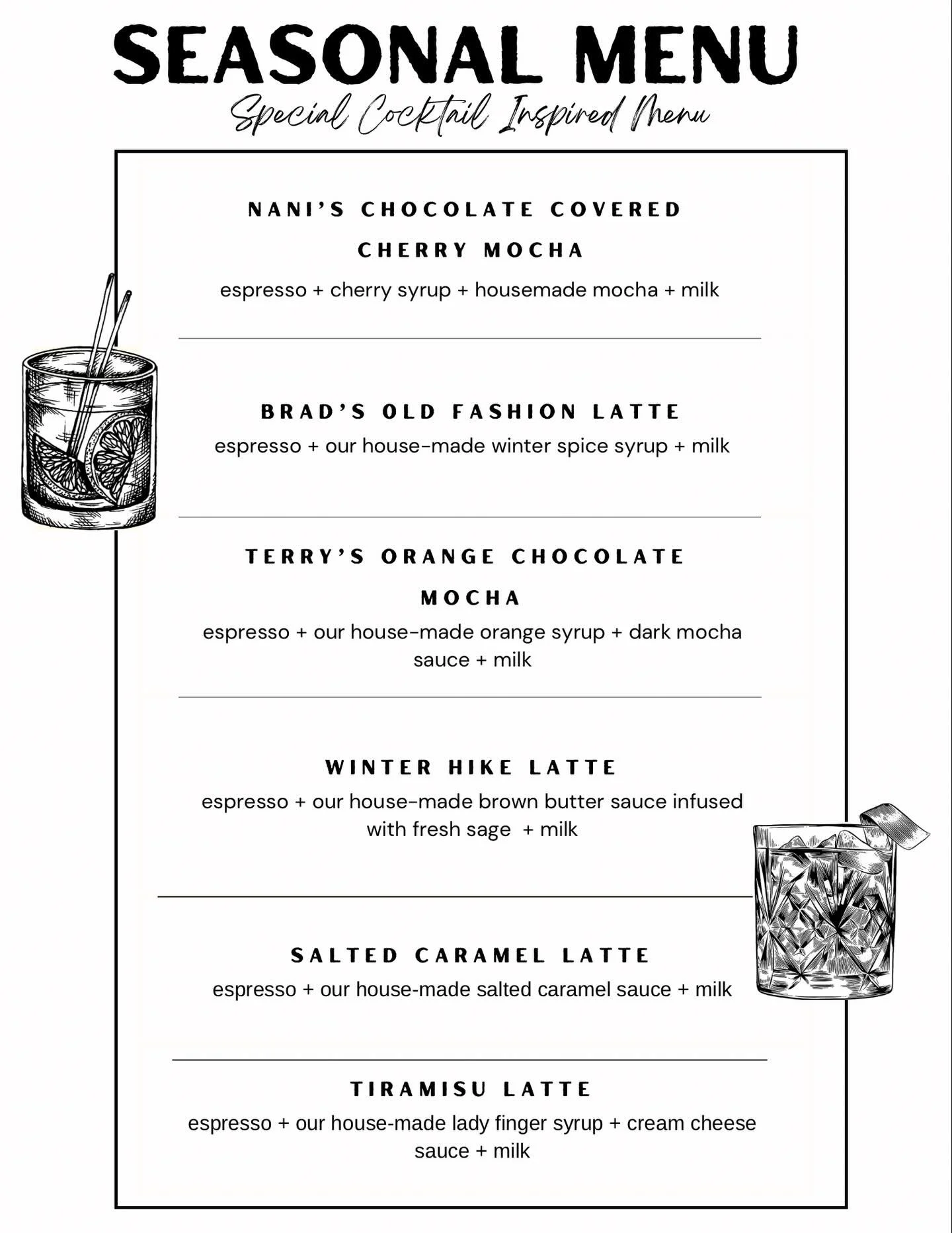 New year, new menu ☕✨
We kept the classics you love and added a few cozy, cocktail-inspired sips to start the year right. Come taste what winter looks like at Southern Girl. 

We&rsquo;re open 8:00am-Noon today!