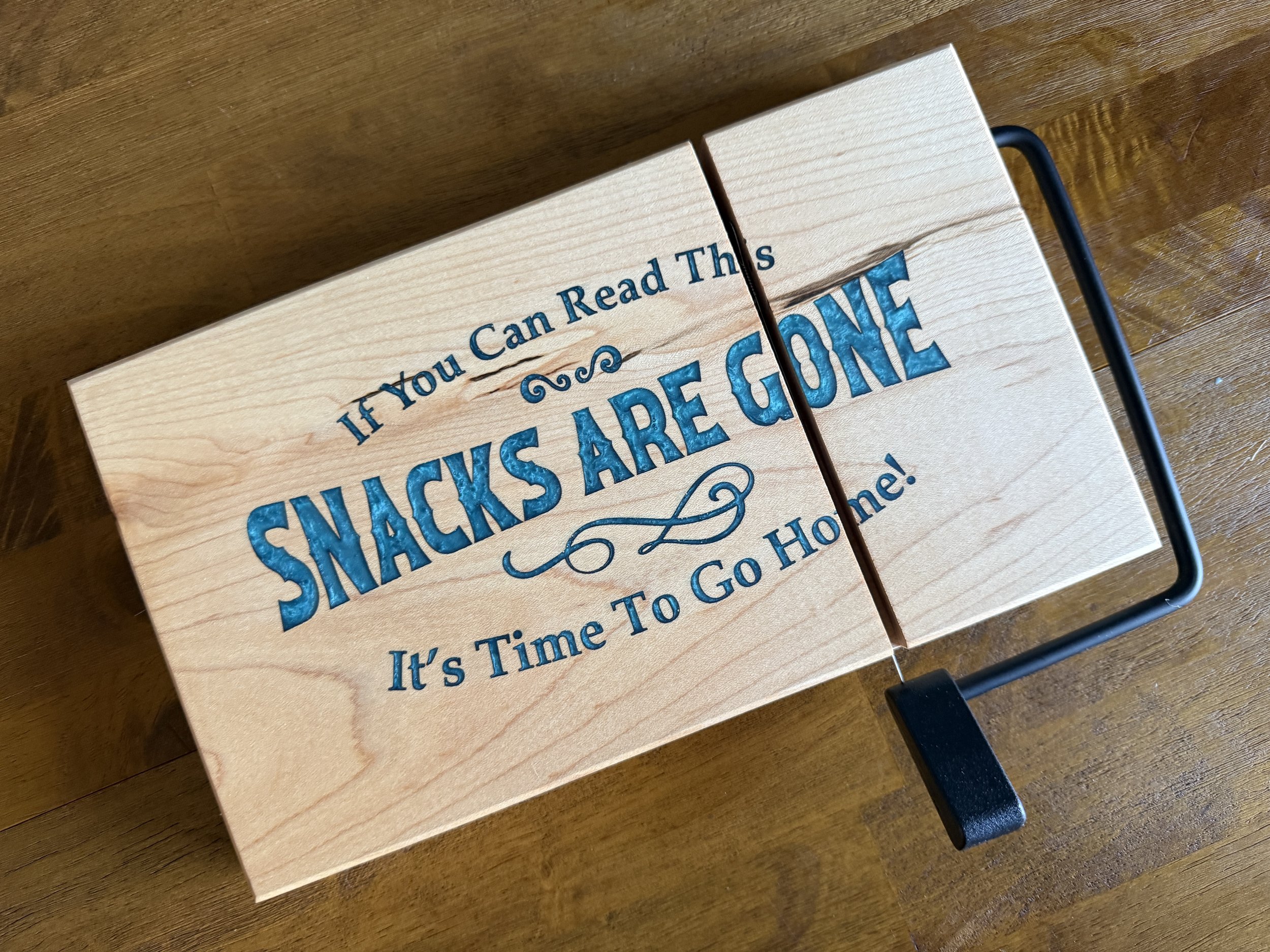 Maple Cheese Slicer with Green Epoxy Inlay - If You Can Read This, Snacks Are Gone, It's Time To Go Home