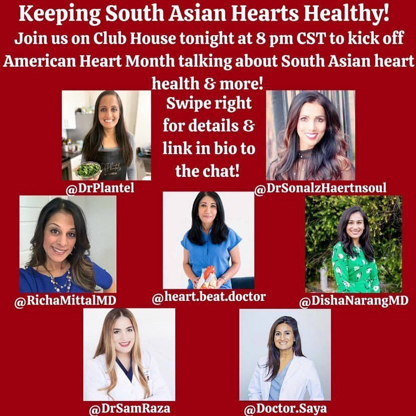 I am pleased to kick off #hearthealthmonth by co-hosting an expert panel discussion this evening on Clubhouse (swipe ⬅️ for details) about South Asian heart health, metabolic disease &amp; ways to reduce risk.

Why South Asian heart health? Well to s