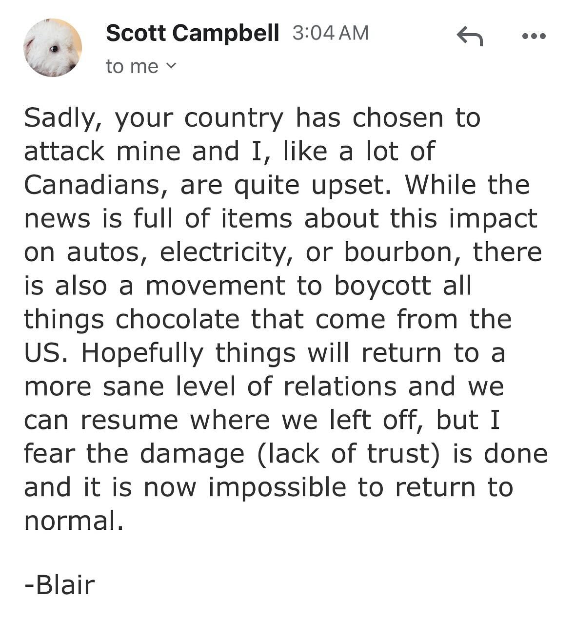 Dear Blair, 

I understand. 

I didn&rsquo;t vote for this. 

Nor did my state of Oregon.

Not speaking for anyone but myself when I say I hear you. 

But, it&rsquo;s sad that the leaders and tech-enablers who created this horrific mess are getting e