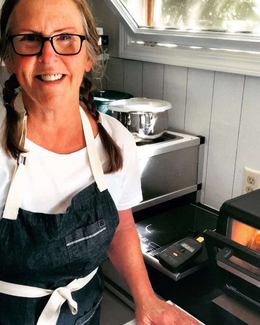 Award winning craft chocolate maker and Next Batch founder in the livestream chocolate kitchen.