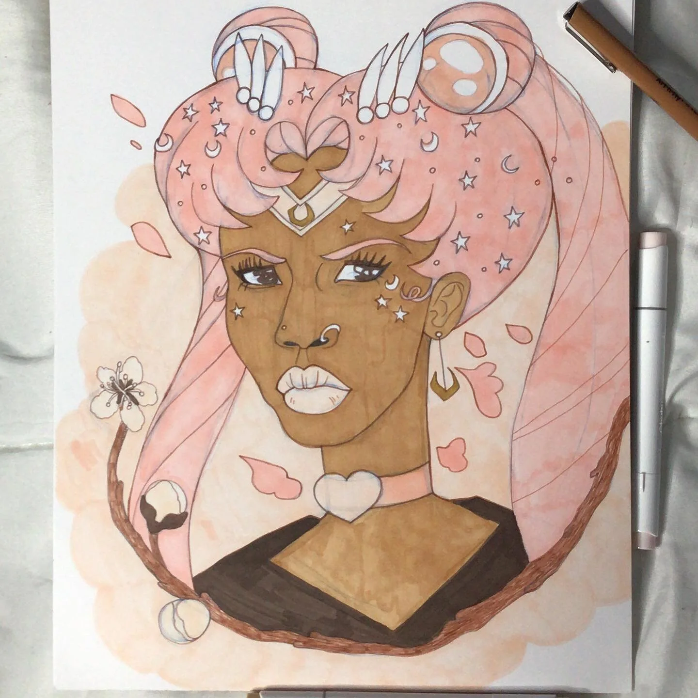 Another &ldquo;Black Sailormoon&rdquo;
Done in #ohuhumarkers and Art n Fly&rsquo;s fine line drawing ✍️ pen.
.
.
.
.
.
.
#blackartist #blackart #blacksailormoon #blackillustrators #sailormoonfanart