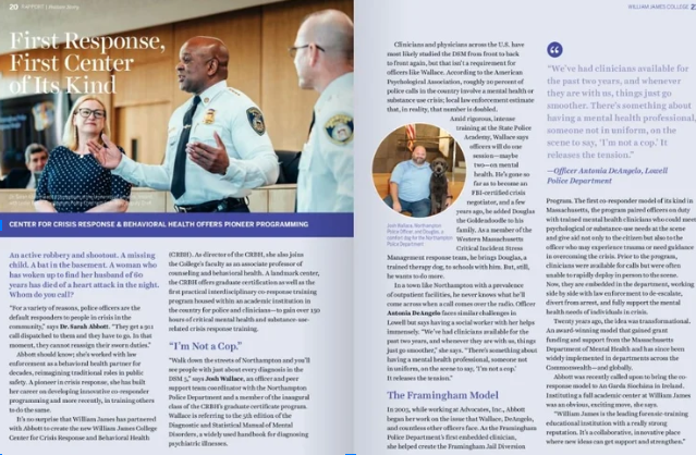 Center for Crisis Response and Behavioral Health Featured in William James College Annual Rapport Magazine