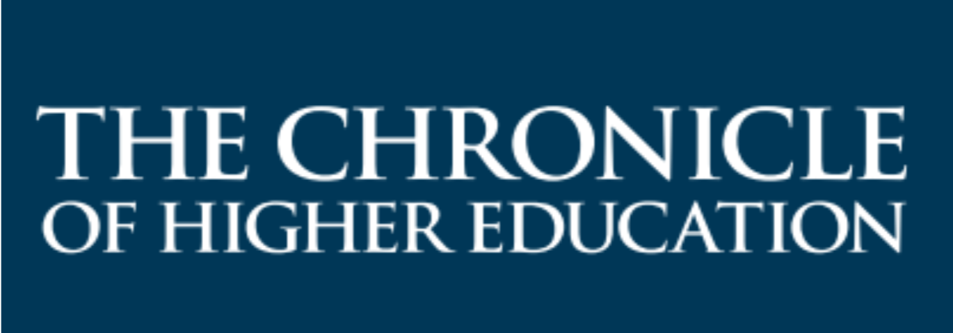 The logo for The Chronicle of Higher Education in white text on a dark blue background.
