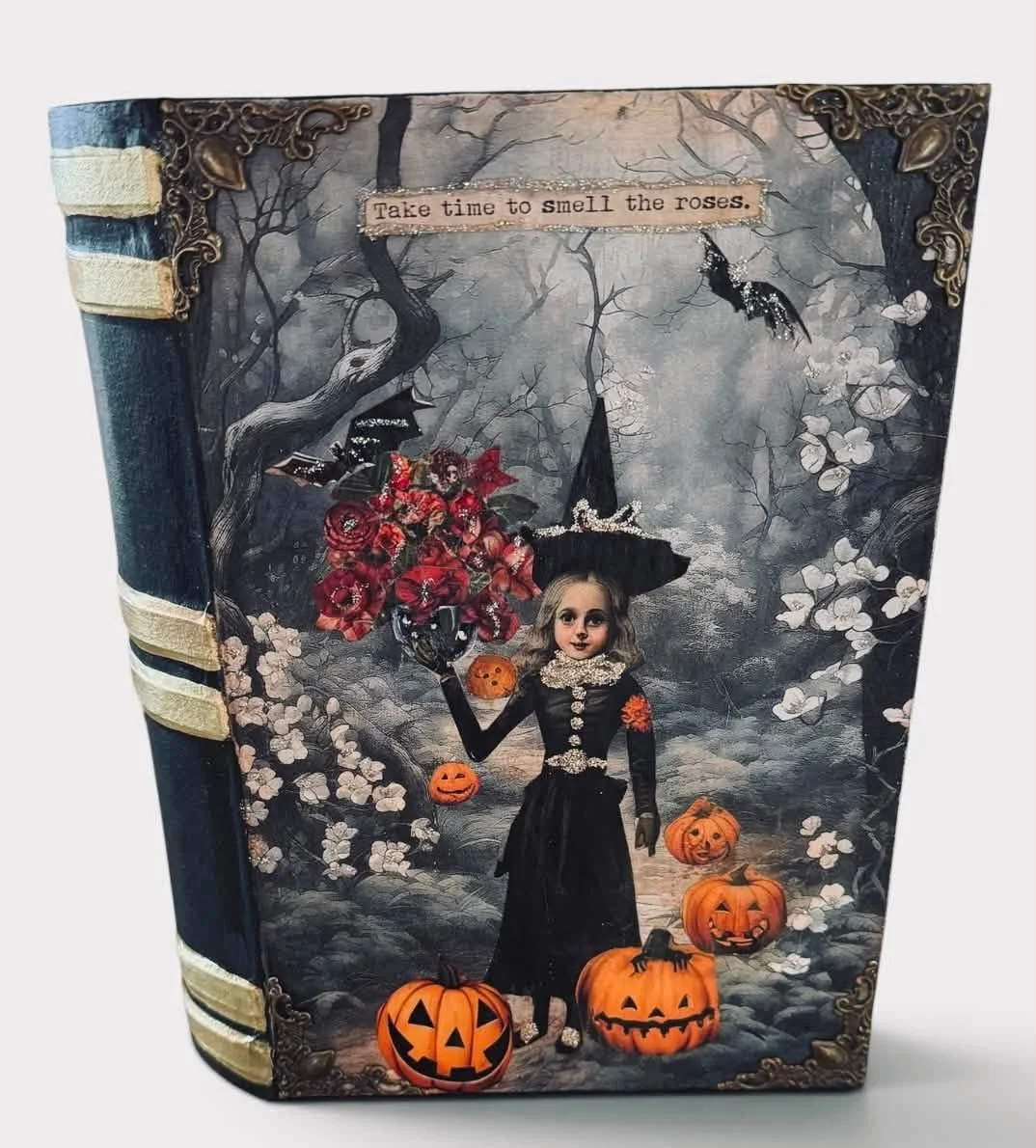 A Decoupaged Halloween Book Box with a Skeleton Couple