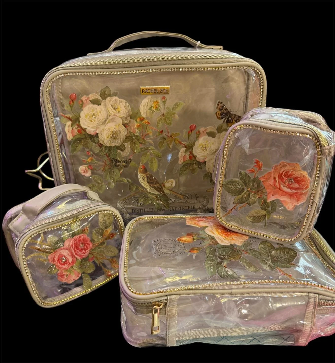 How to Decorate a Clear Cosmetic Bag Set with IOD Rose Transfers, Rhinestones &amp; Stickles