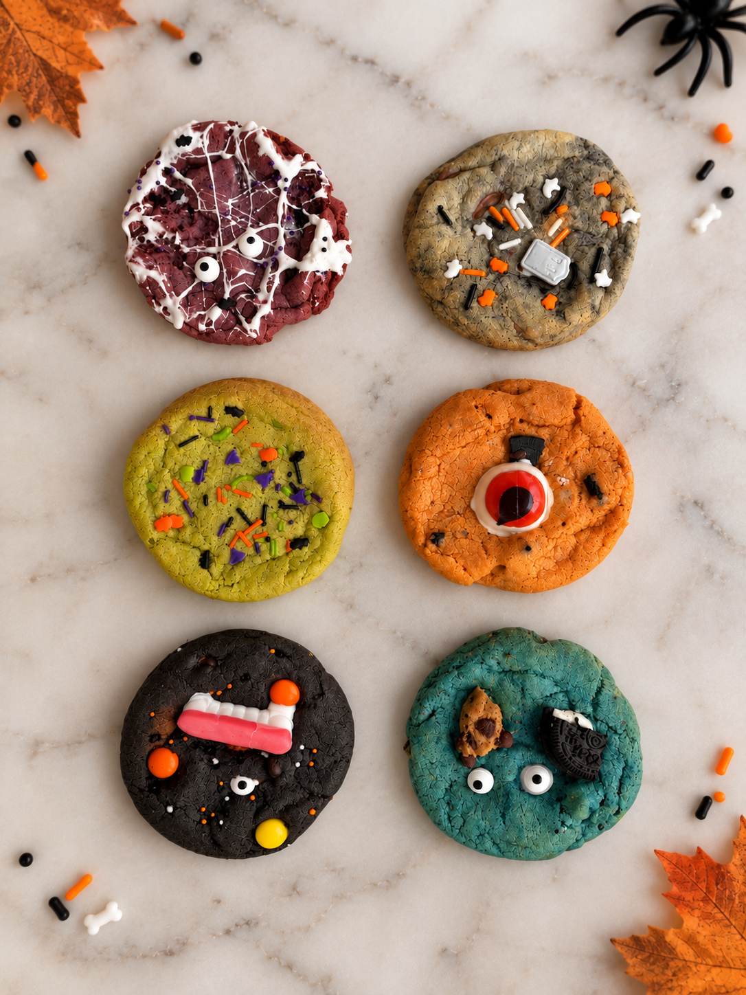 Six biscuits d’Halloween sur marbre pâle.PNG