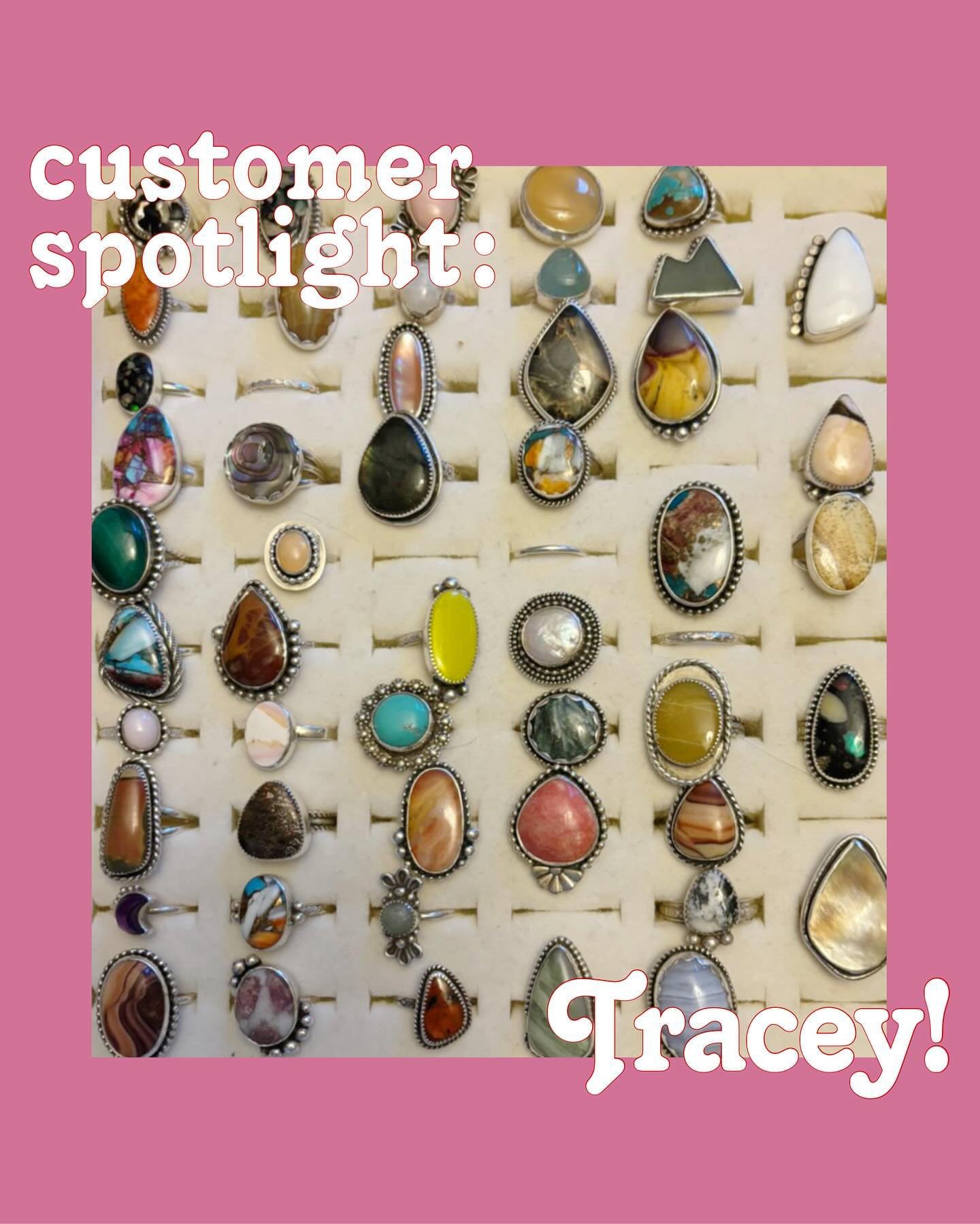 CUSTOMER SPOTLIGHT💫
This is Tracey!! We met Tracey when she placed her first custom order with us over a year ago- since then, she&rsquo;s grown her personal Gem Addict collection to over 50 RINGS, and counting!! She holds the record for the biggest