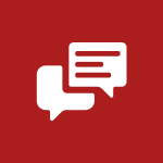 Two overlapping speech bubbles on a red background.