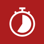 White stopwatch icon on a red background