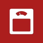 Red background with white bathroom scale icon