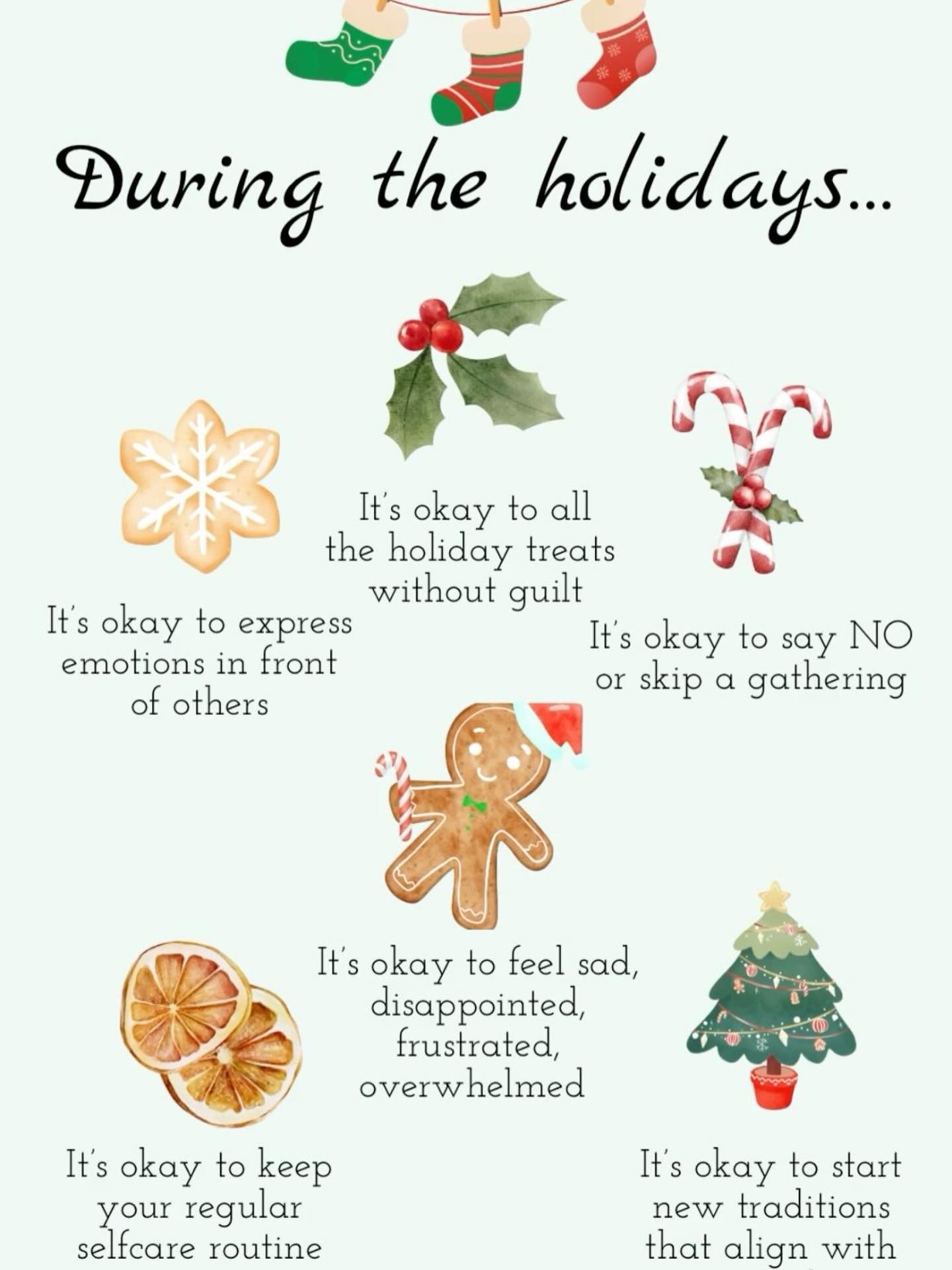 Permission slip for the season. Rest. Boundaries. New traditions. Kindness toward yourself.

#holidaystress
#holidaymentalhealth
#holidayboundaries
#seasonalselfcare