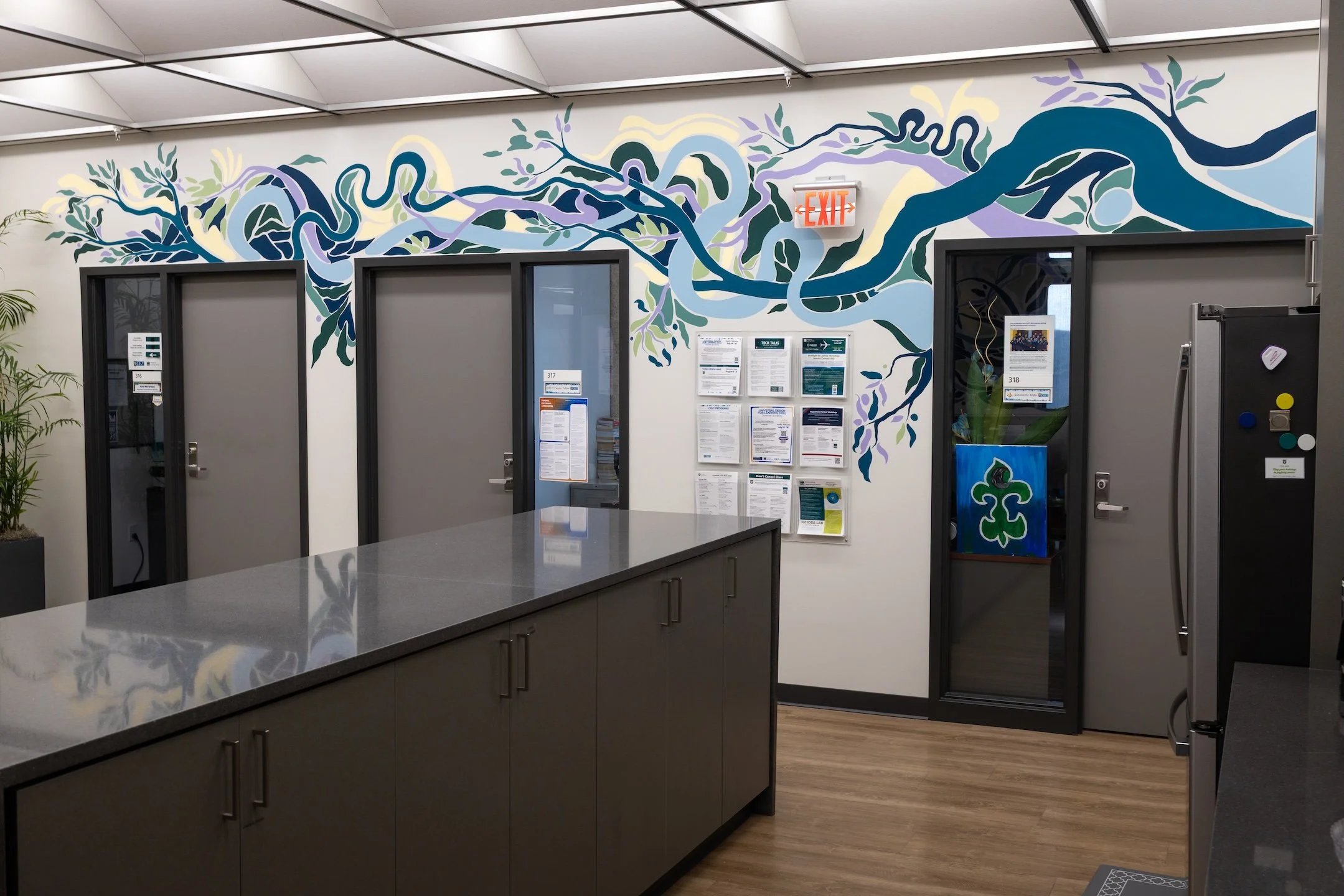 Branches and Bends, Acrylic Mural on Sheetrock, Tulane University Howard Tilton Memorial Library, 3rd Floor ILC + CELT, 2025