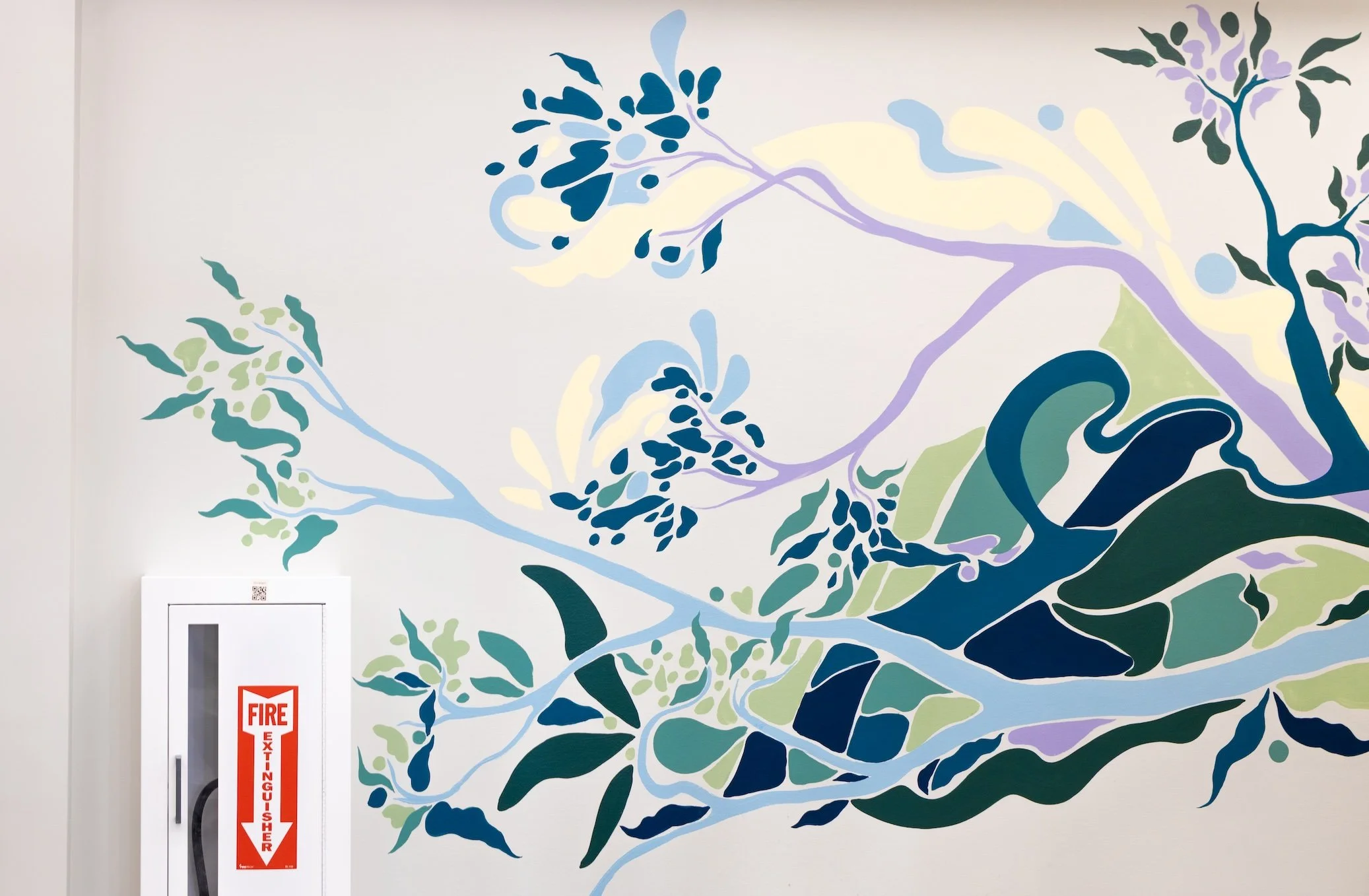 Branches and Bends, Acrylic Mural on Sheetrock, Tulane University Howard Tilton Memorial Library, 3rd Floor ILC + CELT, 2025, detail