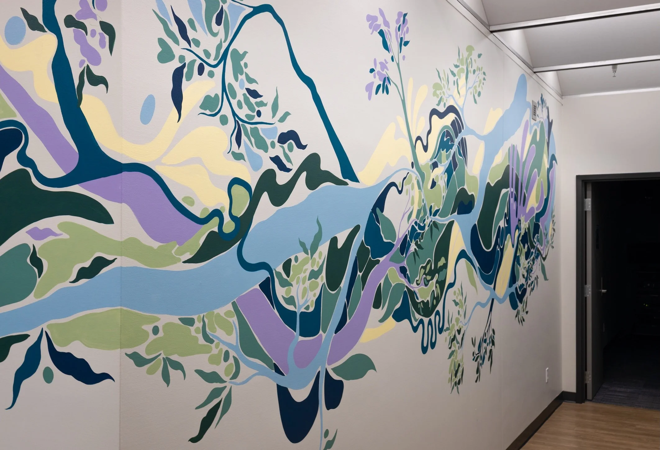 Branches and Bends, Acrylic Mural on Sheetrock, Tulane University Howard Tilton Memorial Library, 3rd Floor ILC + CELT, 2025, detail