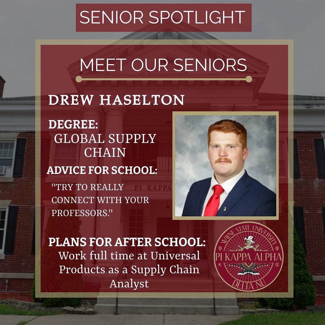 Meet Drew! Drew rushed Pi Kappa Alpha in the fall of 2019 because he wanted to gain leadership skills that would help him develop into a great candidate for jobs after school. Drew&rsquo;s favorite memories during his time in Pi Kappa Alpha is the an