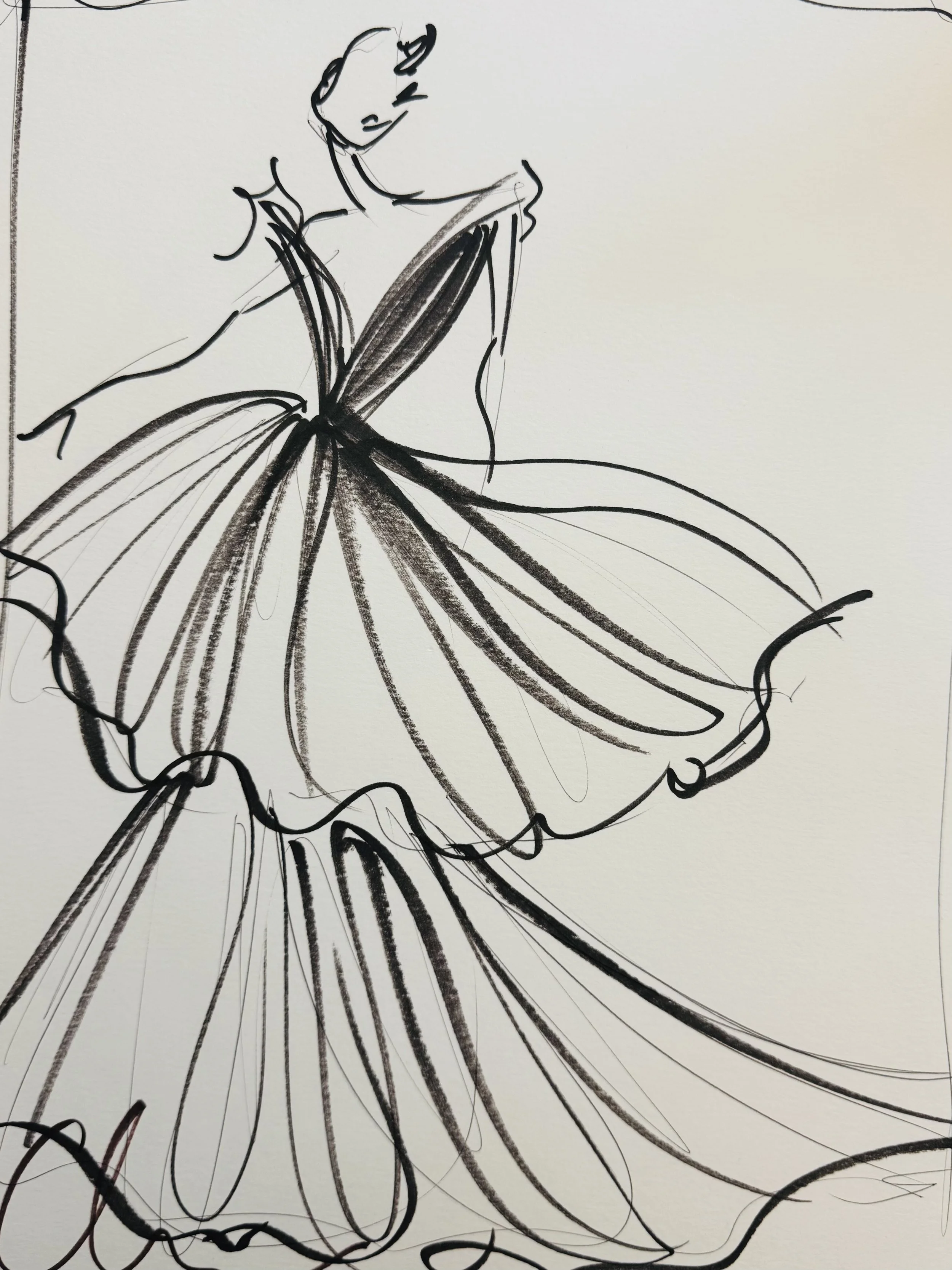 "V-Neck Layered Evening Gown" - ORIGINAL SKETCH