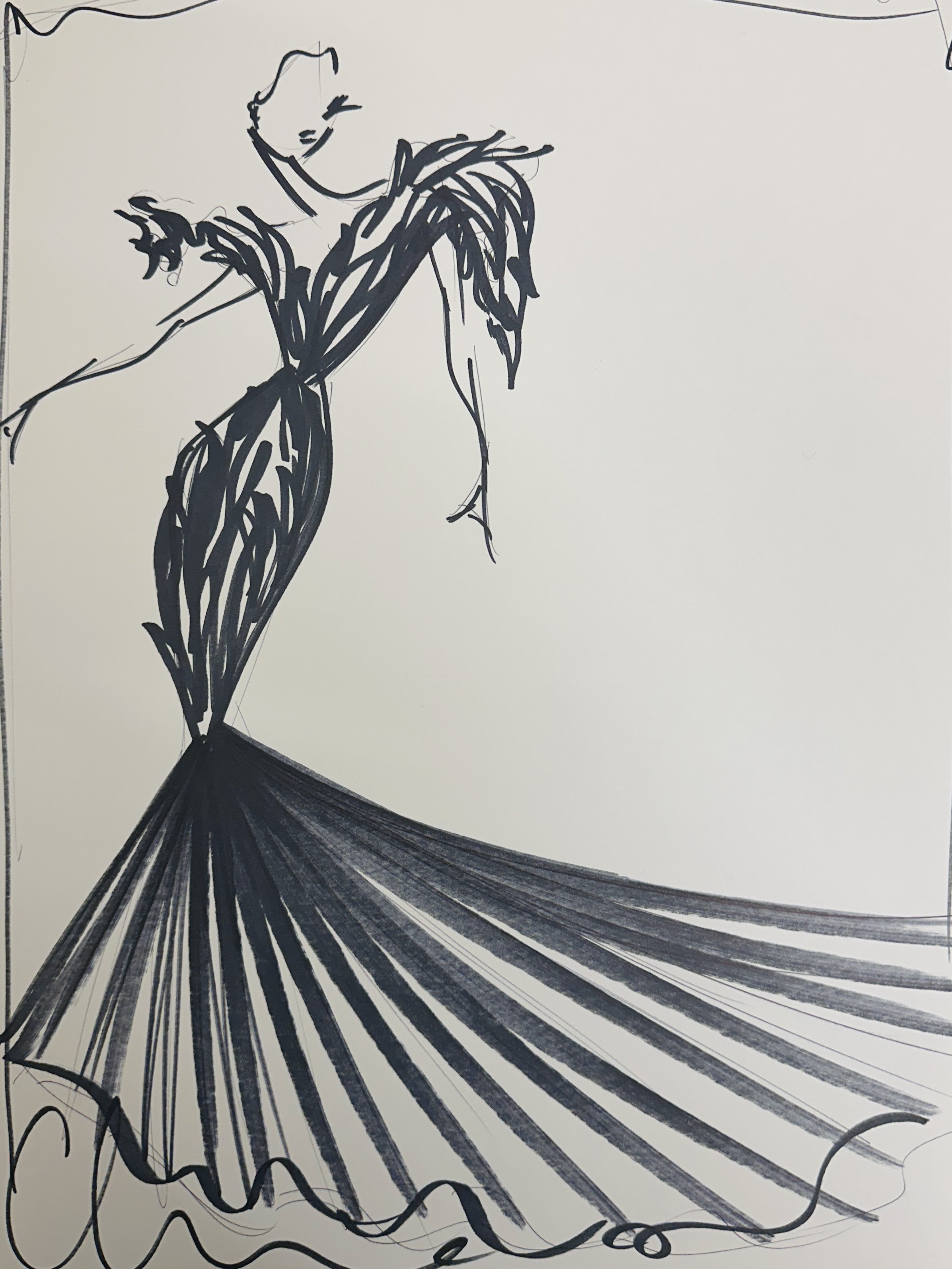 "Black Trumpet Gown" - ORIGINAL SKETCH