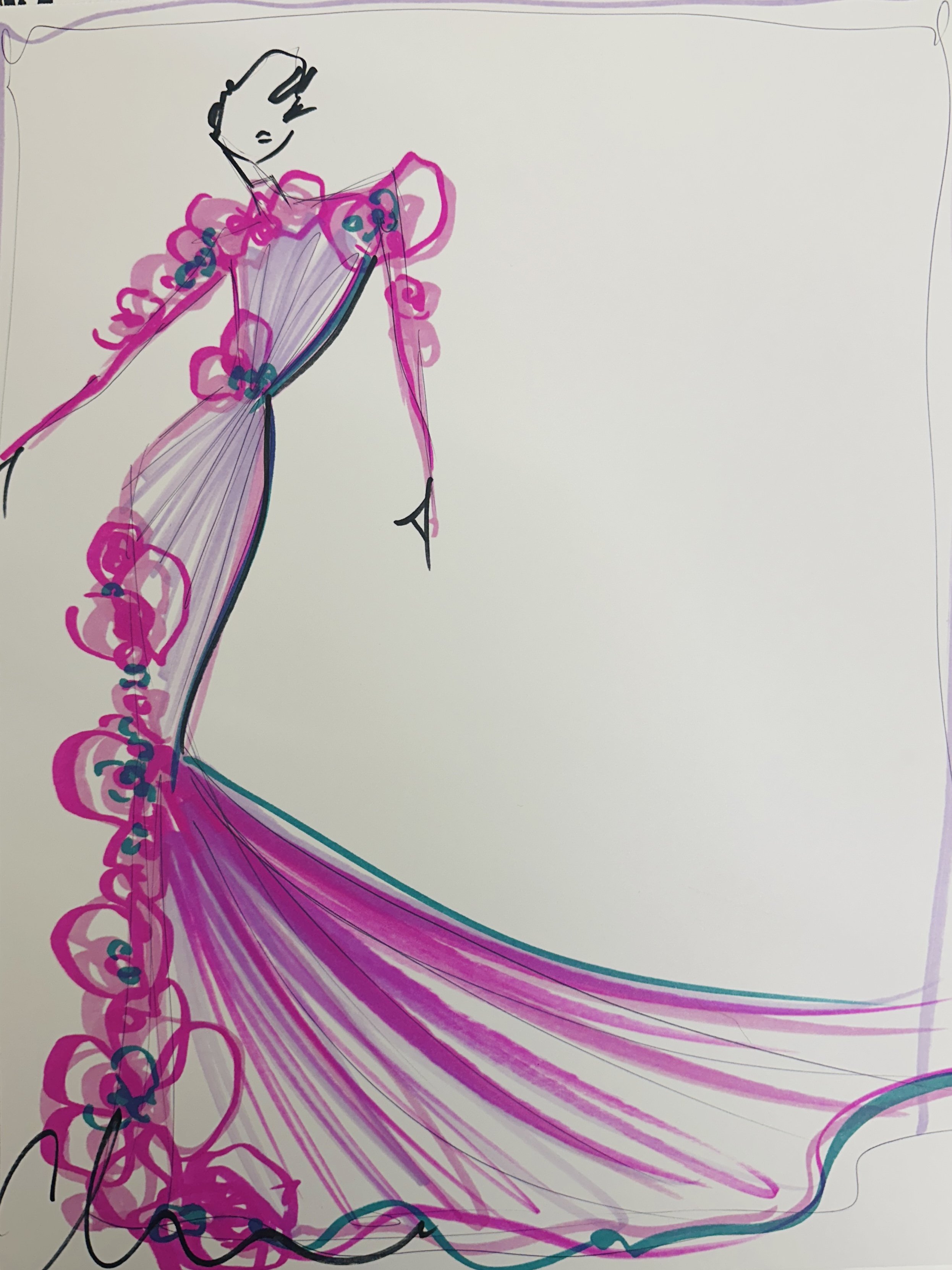 "Rosette Tulle Gown" - ORIGINAL SKETCH