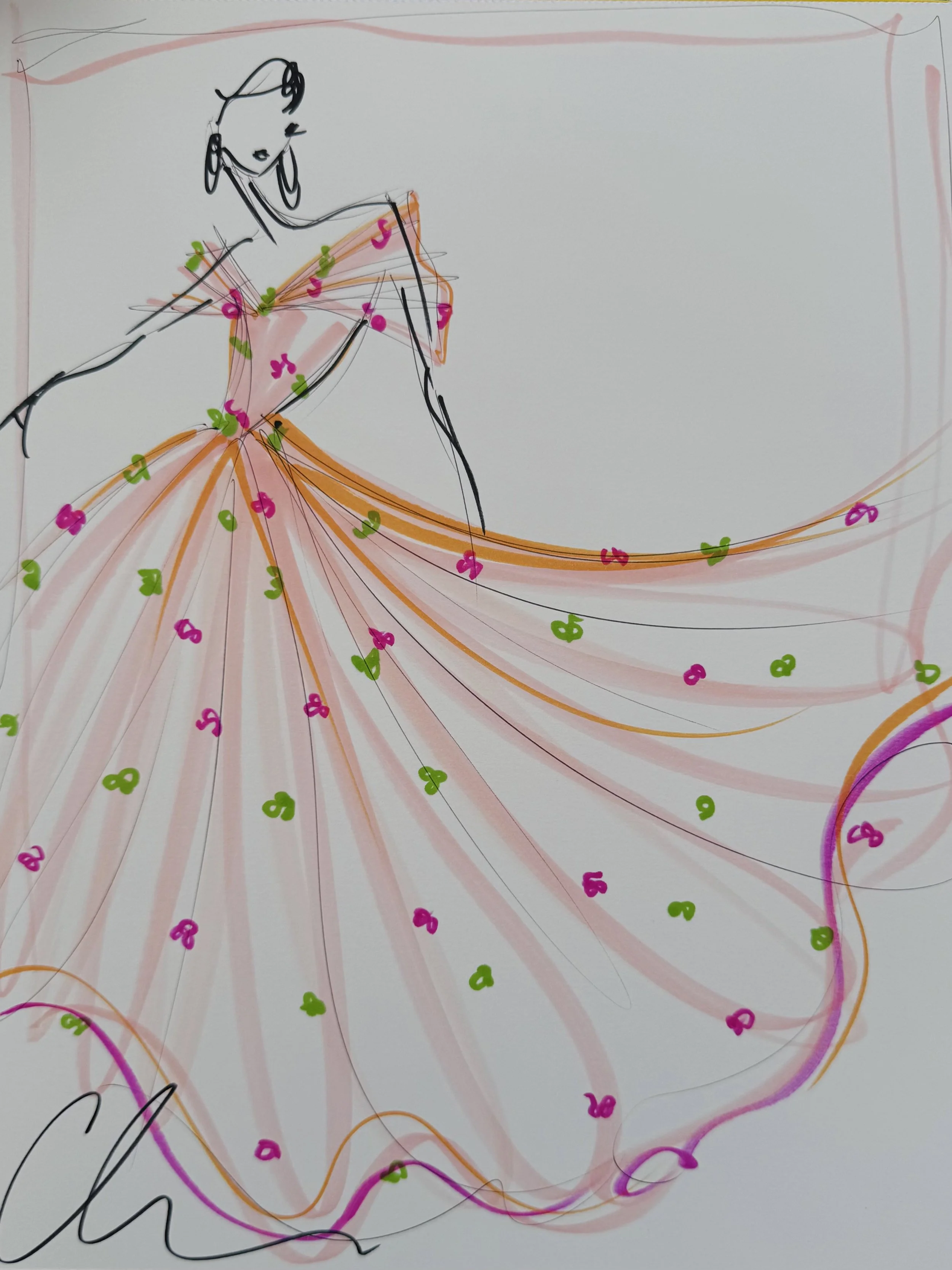 "Vibrant Multi Color Ball Gown" - ORIGINAL SKETCH