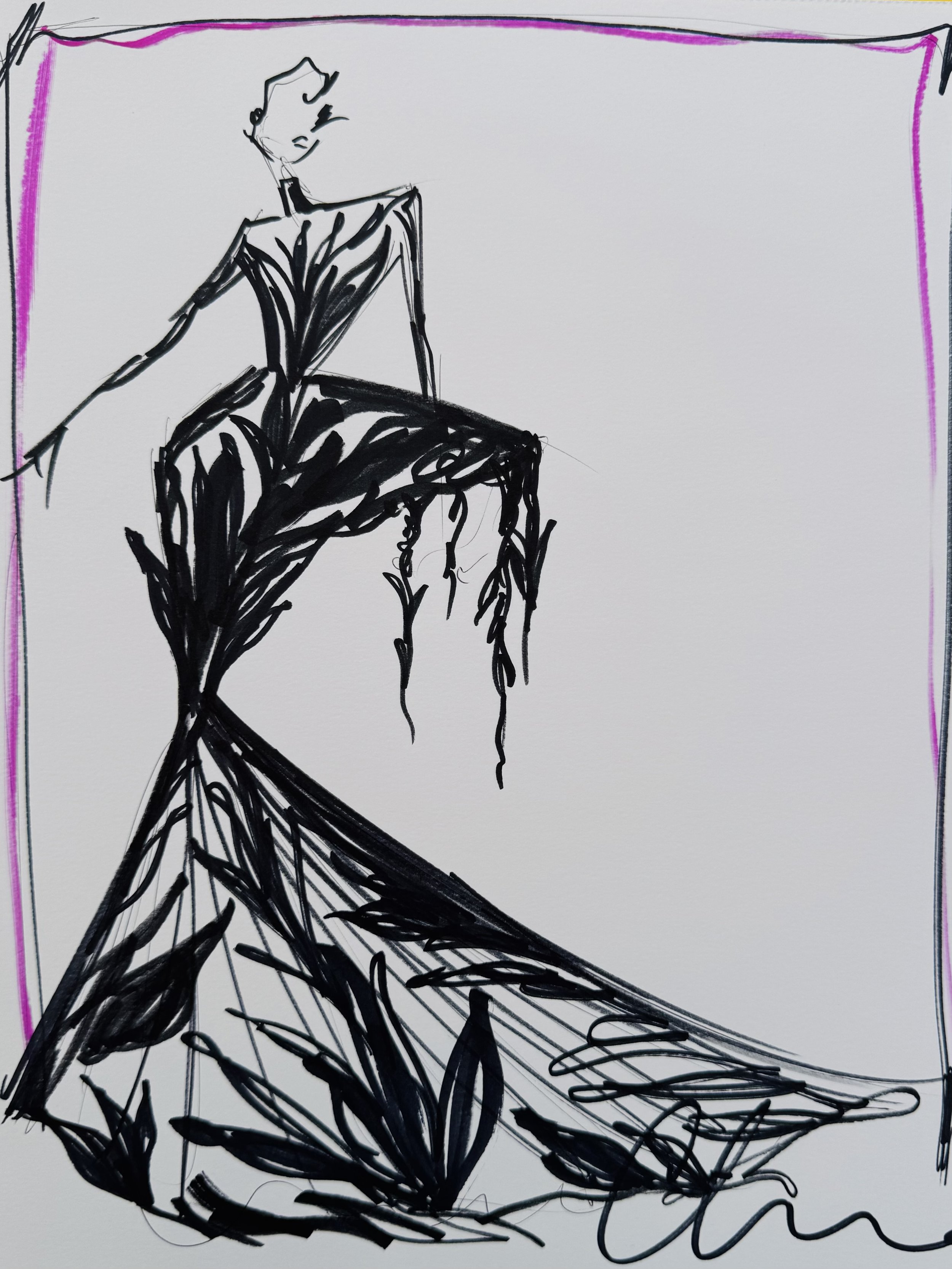 "Mermaid Gown with Appliqué" - ORIGINAL SKETCH