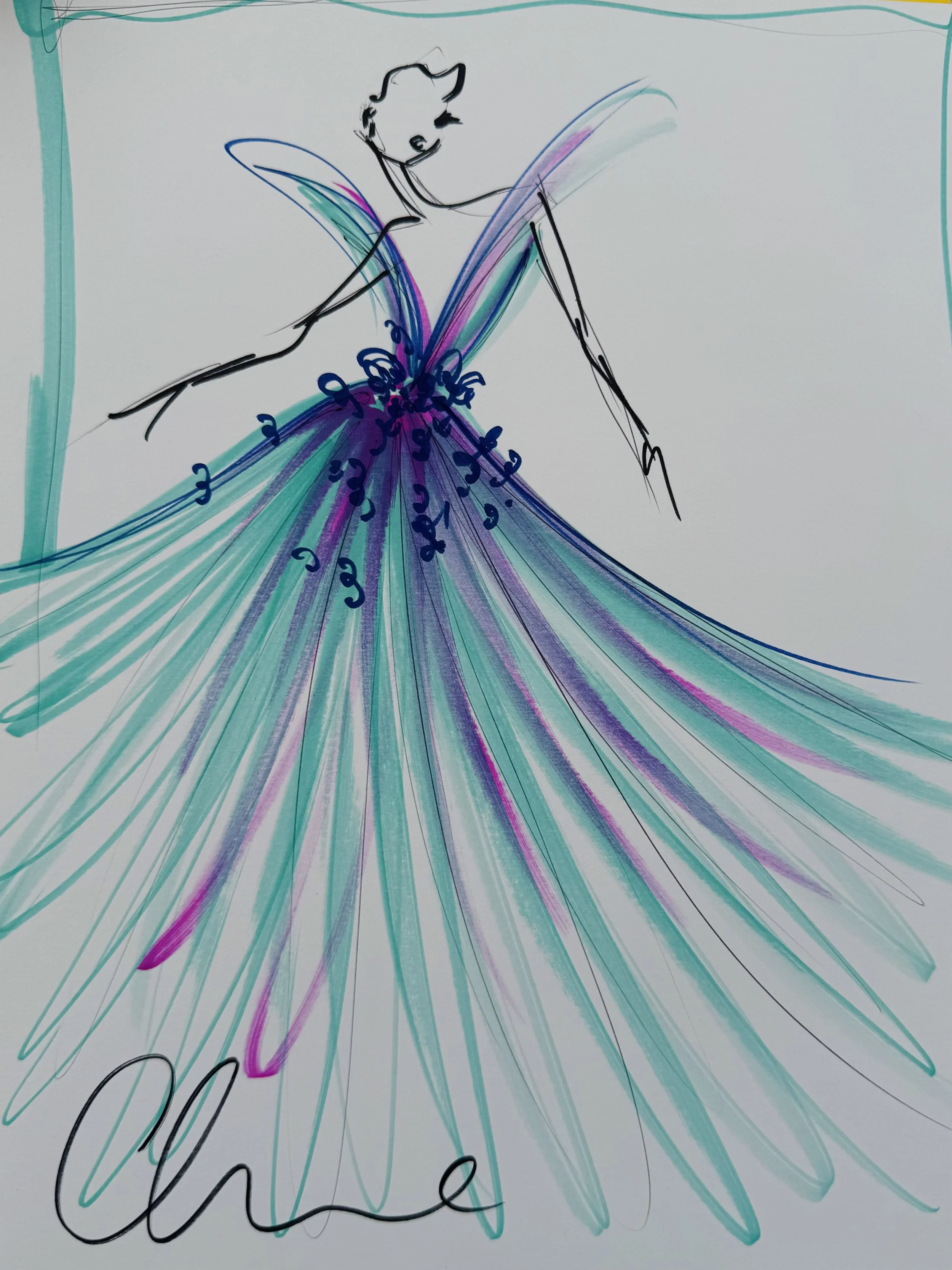 "Floral Ball Gown" - ORIGINAL SKETCH