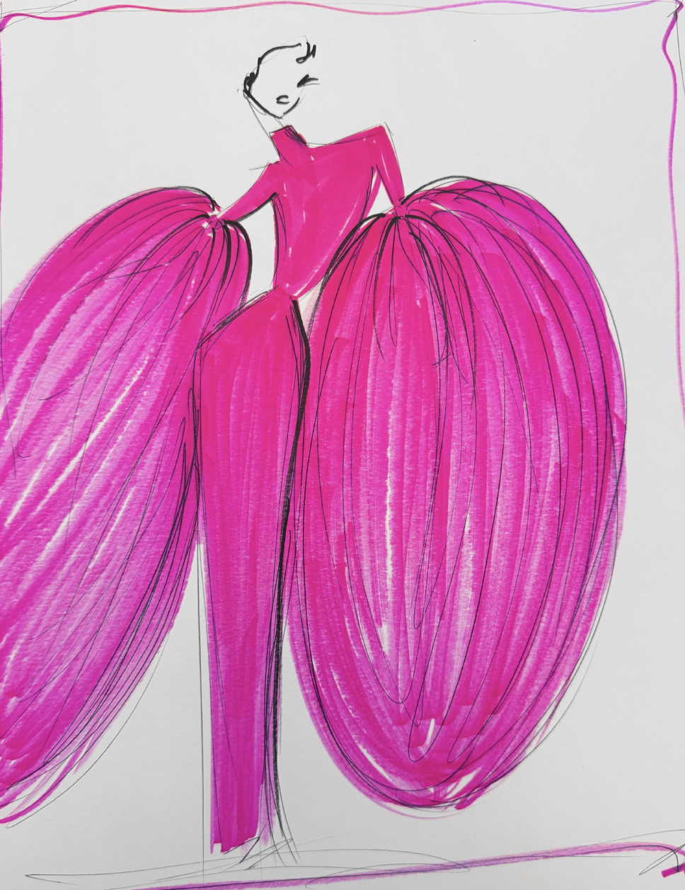 "SS27 Fuchsia Balloon Sleeve Gown" - SKETCH PRINT