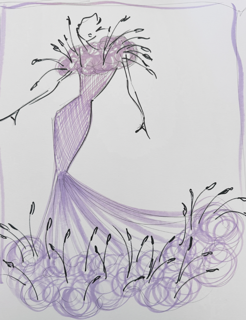 "SS27 Lavender Tulle Feather Gown" - SKETCH PRINT