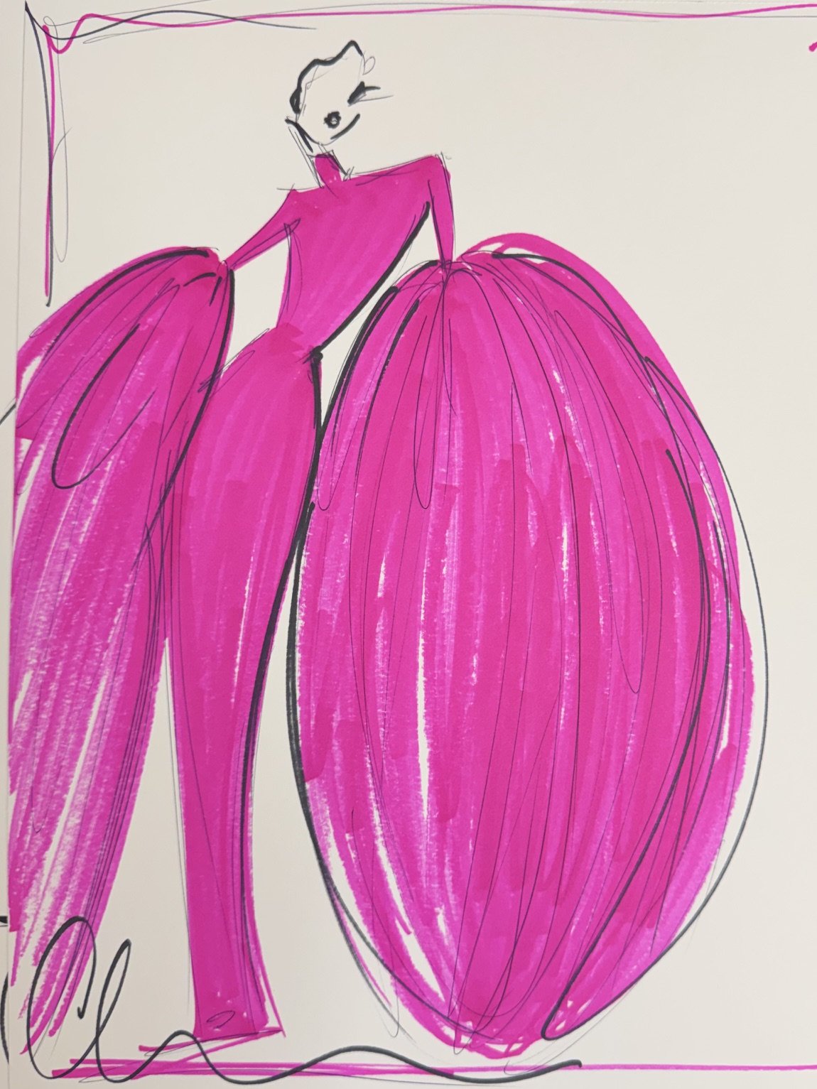 SS27 RUNWAY EDITION "Fuchsia Balloon Sleeve Gown" - ORIGINAL SKETCH