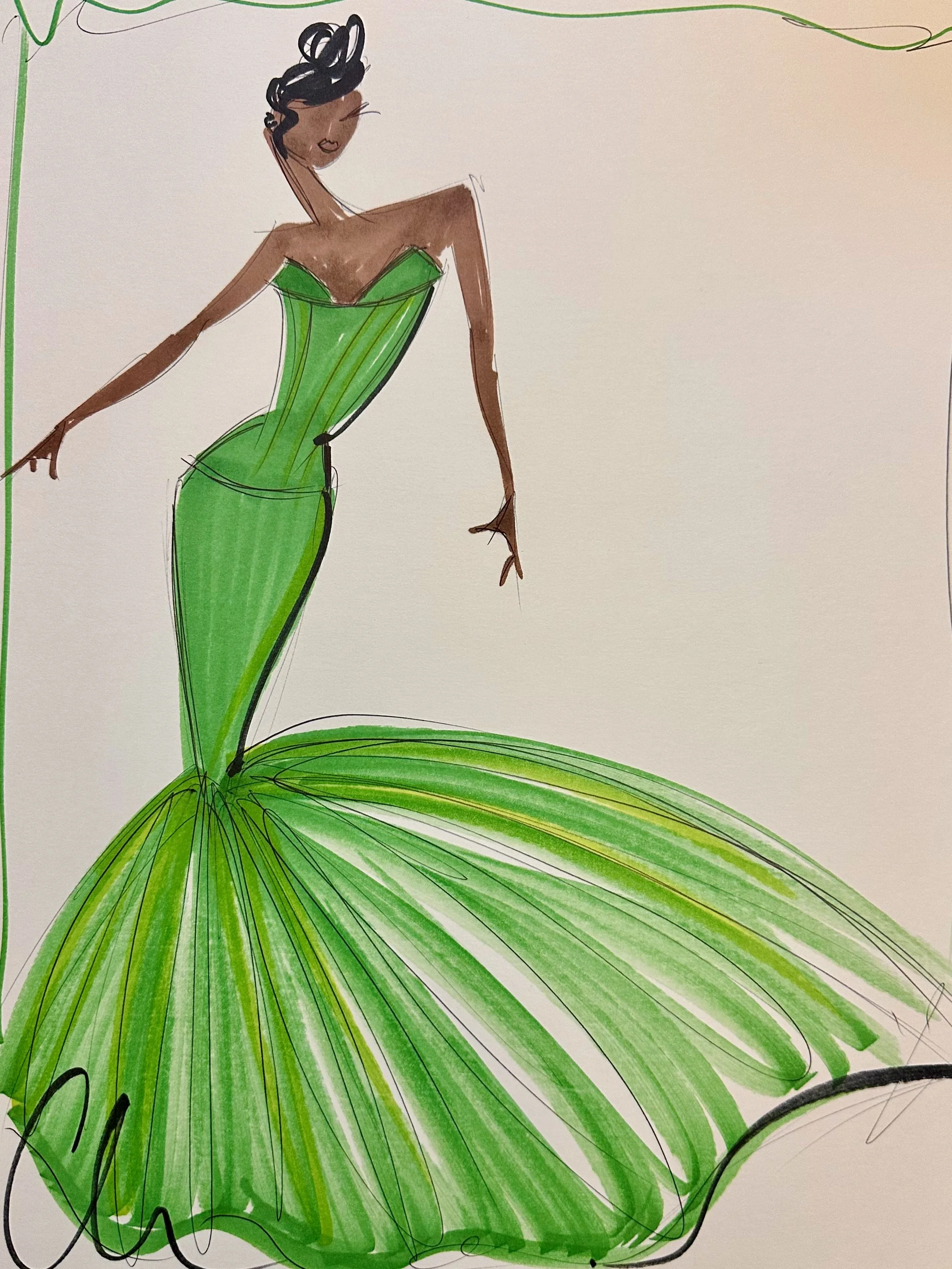 "Olandria - Custom Golden Globes Gown" - ORIGINAL SKETCH