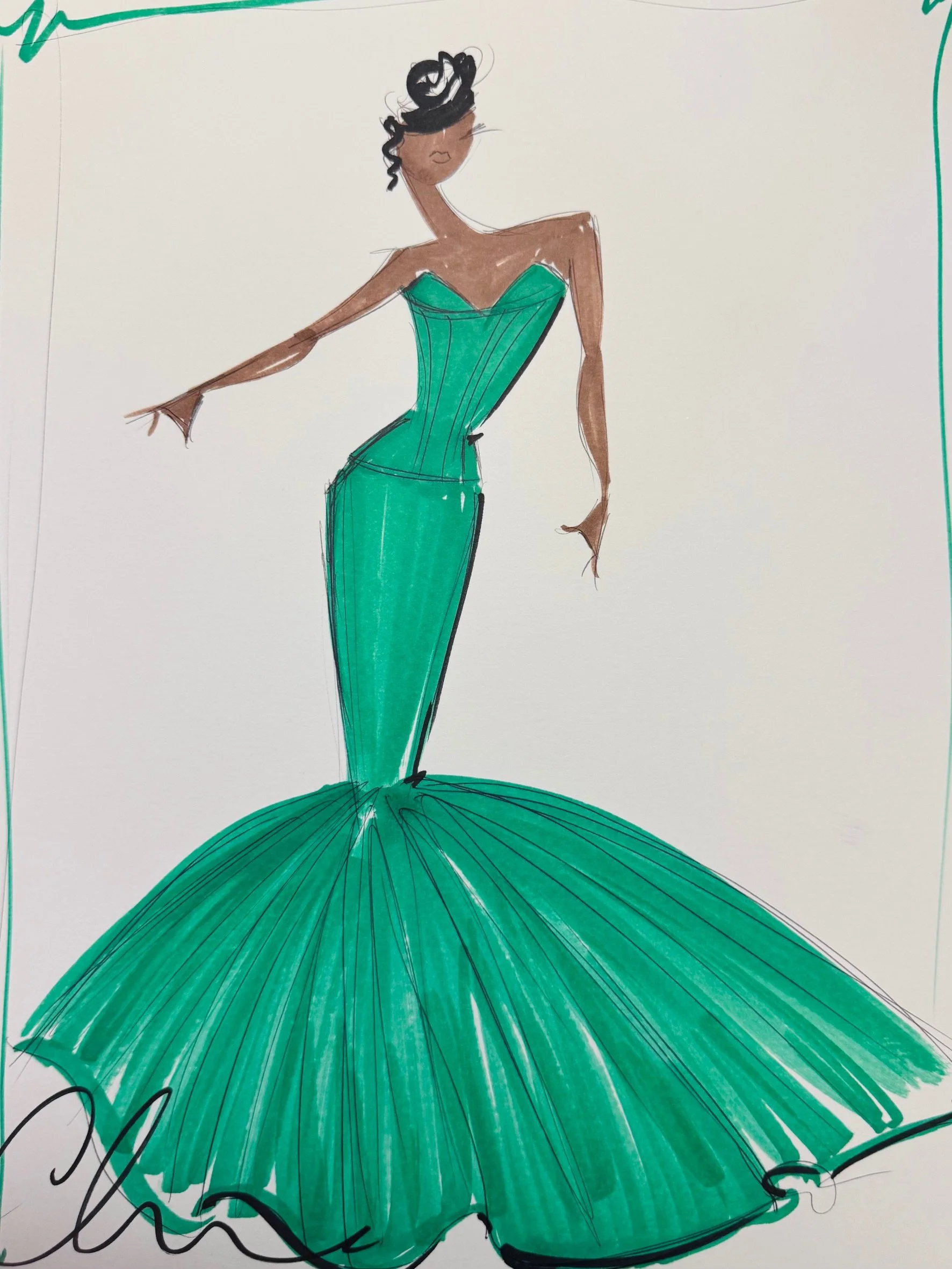 "Olandria - Custom Golden Globes Gown" - ORIGINAL SKETCH