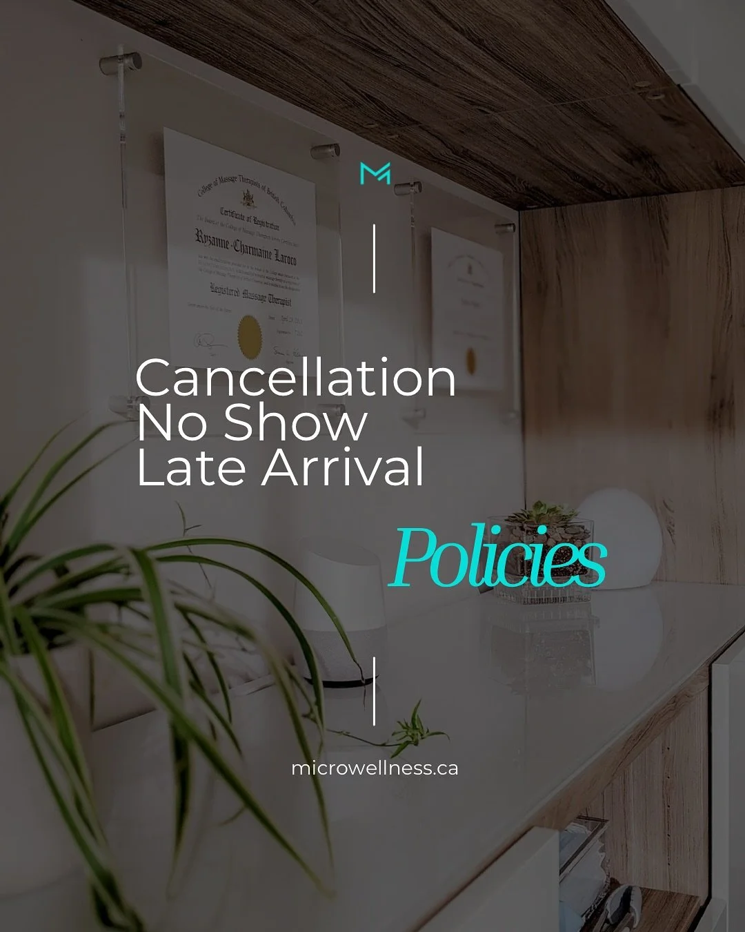 A little notice goes a long way - 

Our policies help us provide proper care for all our patients. When you let us know in advance if you need to reschedule, it opens up time for someone else who may need care. 

These policies help keeps running smo