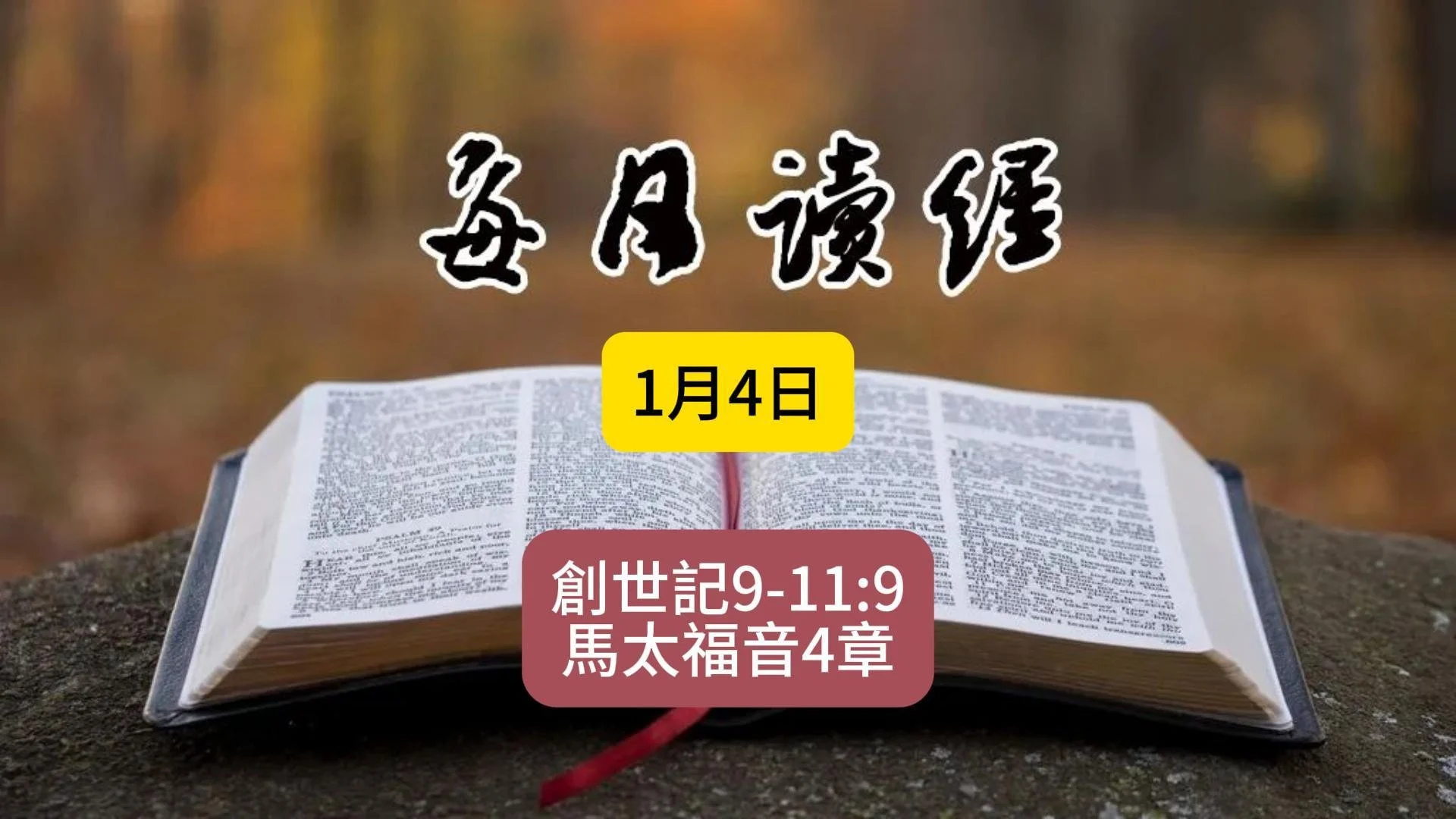 1月4日 讀經概要（創9-11:9;太4）