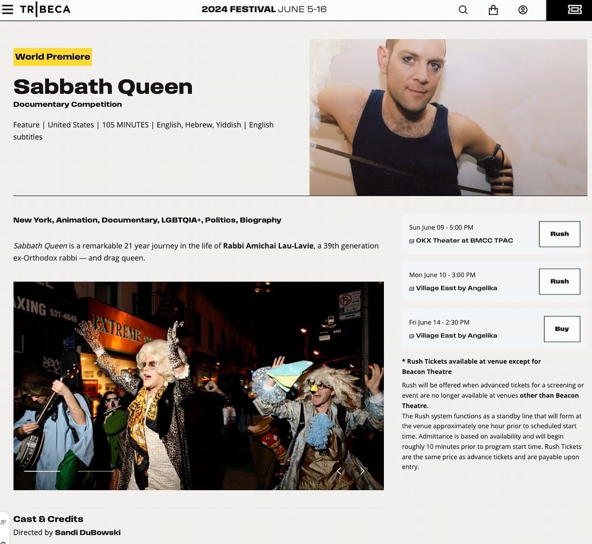 Almost sold out! 🎟️ Mark your calendars and join me for the world premiere of @sabbathqueenfilm at the @tribeca film festival. I will be attending the June 9th screening at 5PM and there are &ldquo;rush tickets&rdquo; available as a standby line one